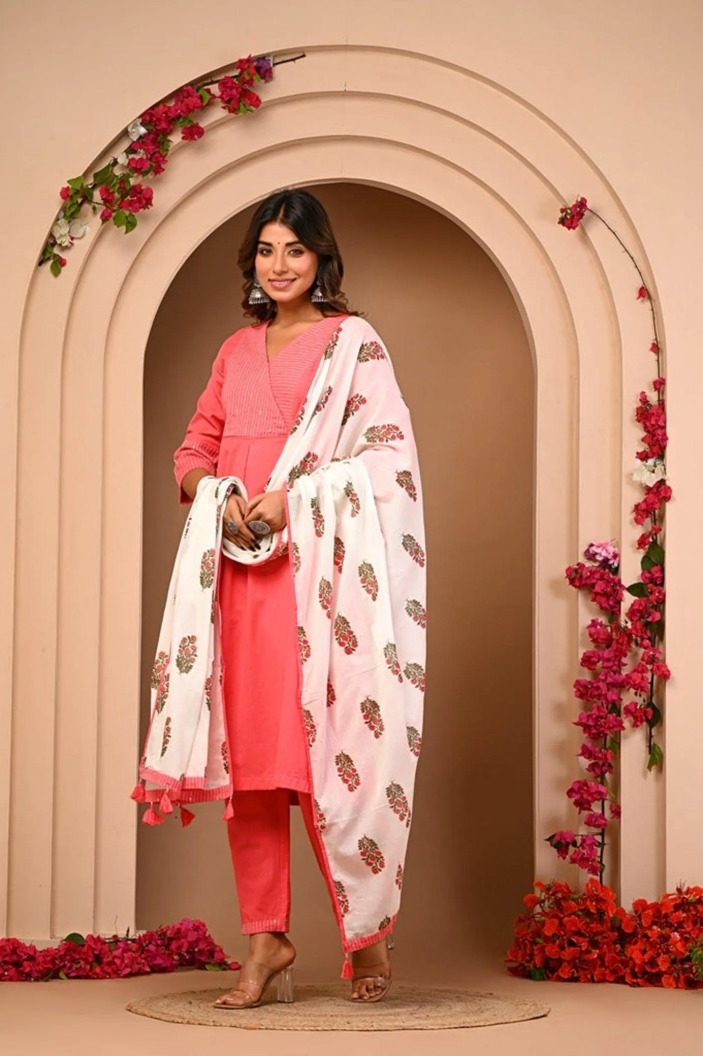 Katha Embroidered A-Line Dupatta Set