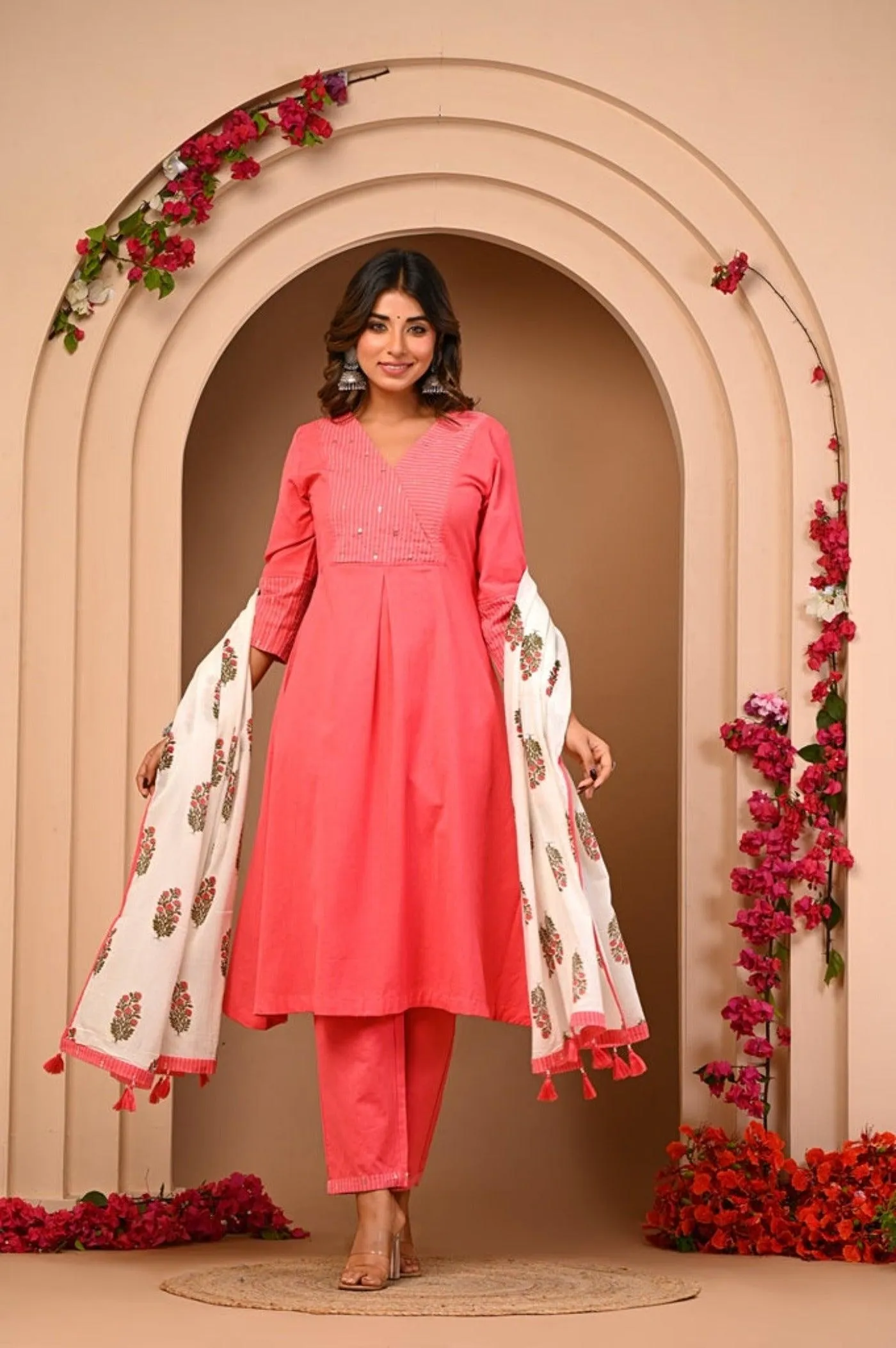 Katha Embroidered A-Line Dupatta Set