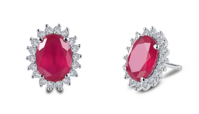 Lab Grown Ruby Halo Post Earrings E0308CRP