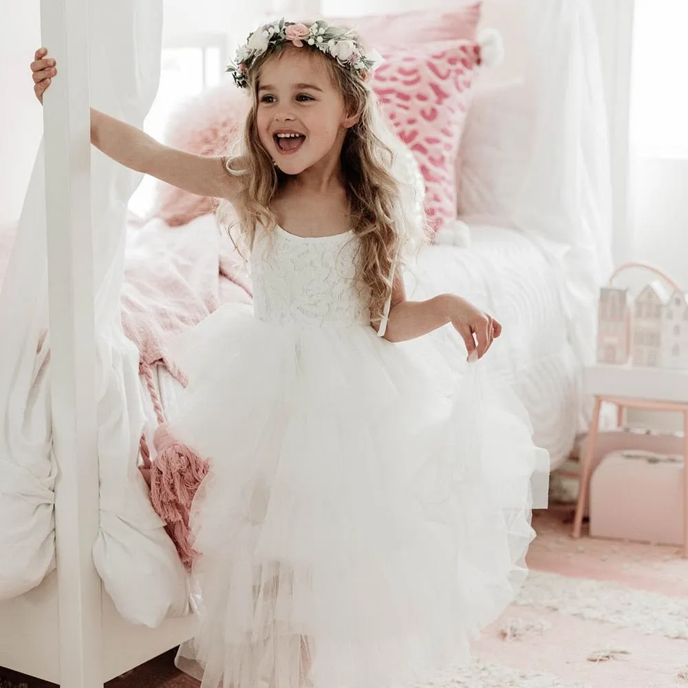 Lace and Ruffle Fairy Princess Tutu Long Dress