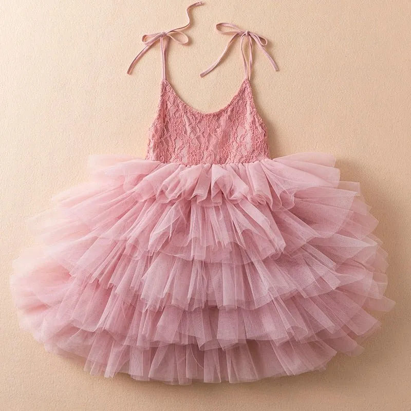 Lace and Ruffle Fairy Princess Tutu Long Dress