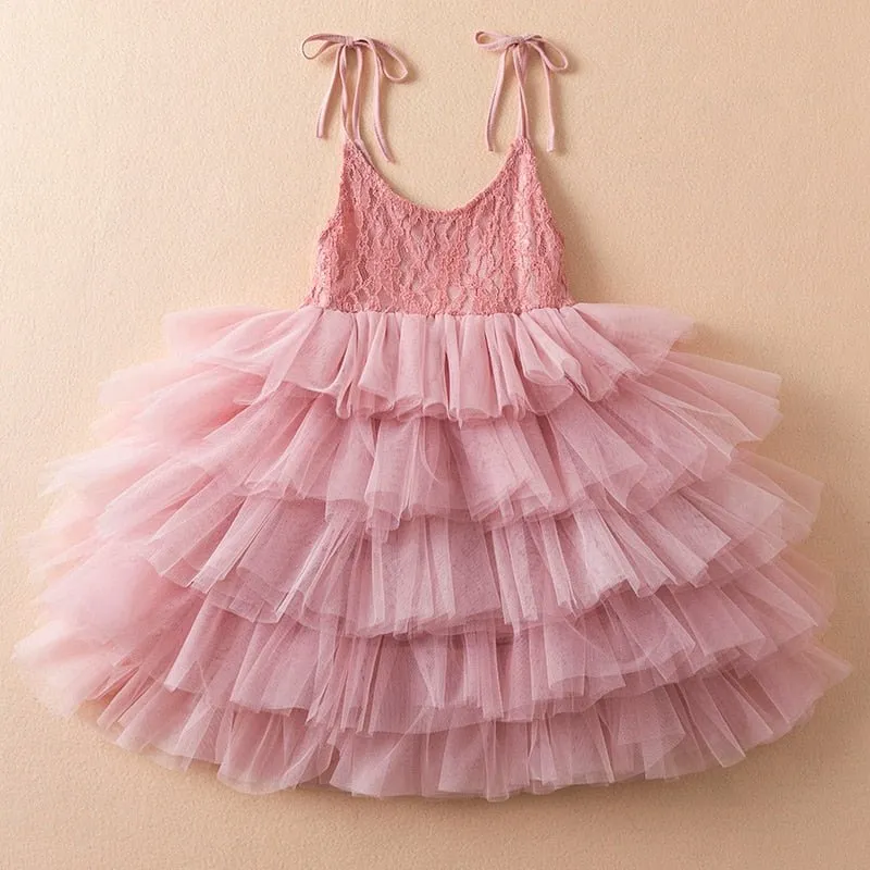 Lace and Ruffle Fairy Princess Tutu Long Dress