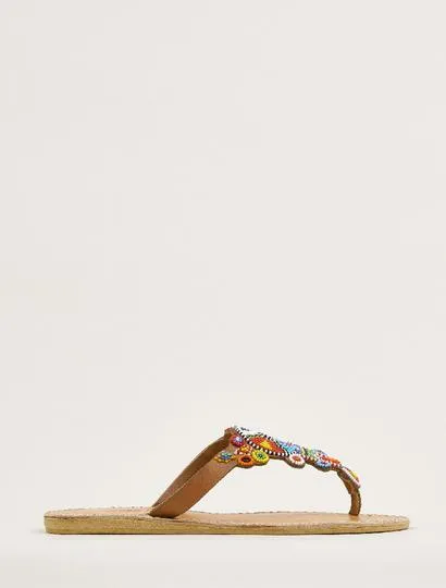 Laidback London Simba Flat Leather Tribal Sandal