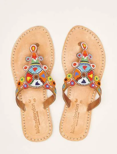 Laidback London Simba Flat Leather Tribal Sandal