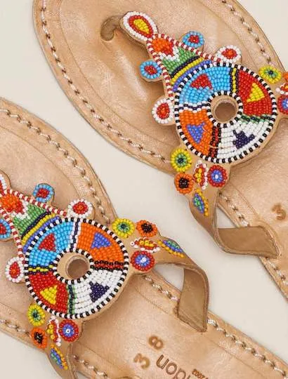 Laidback London Simba Flat Leather Tribal Sandal