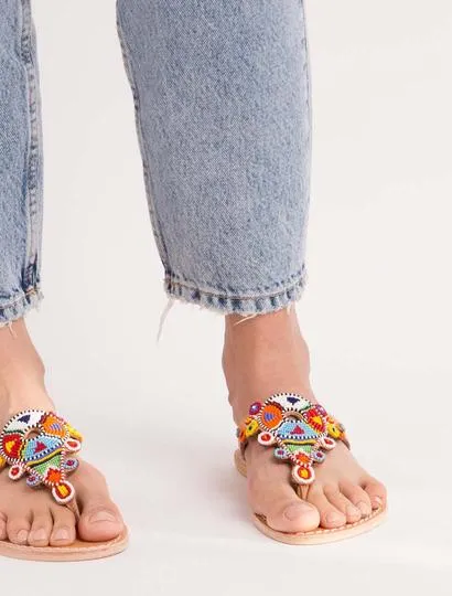 Laidback London Simba Flat Leather Tribal Sandal