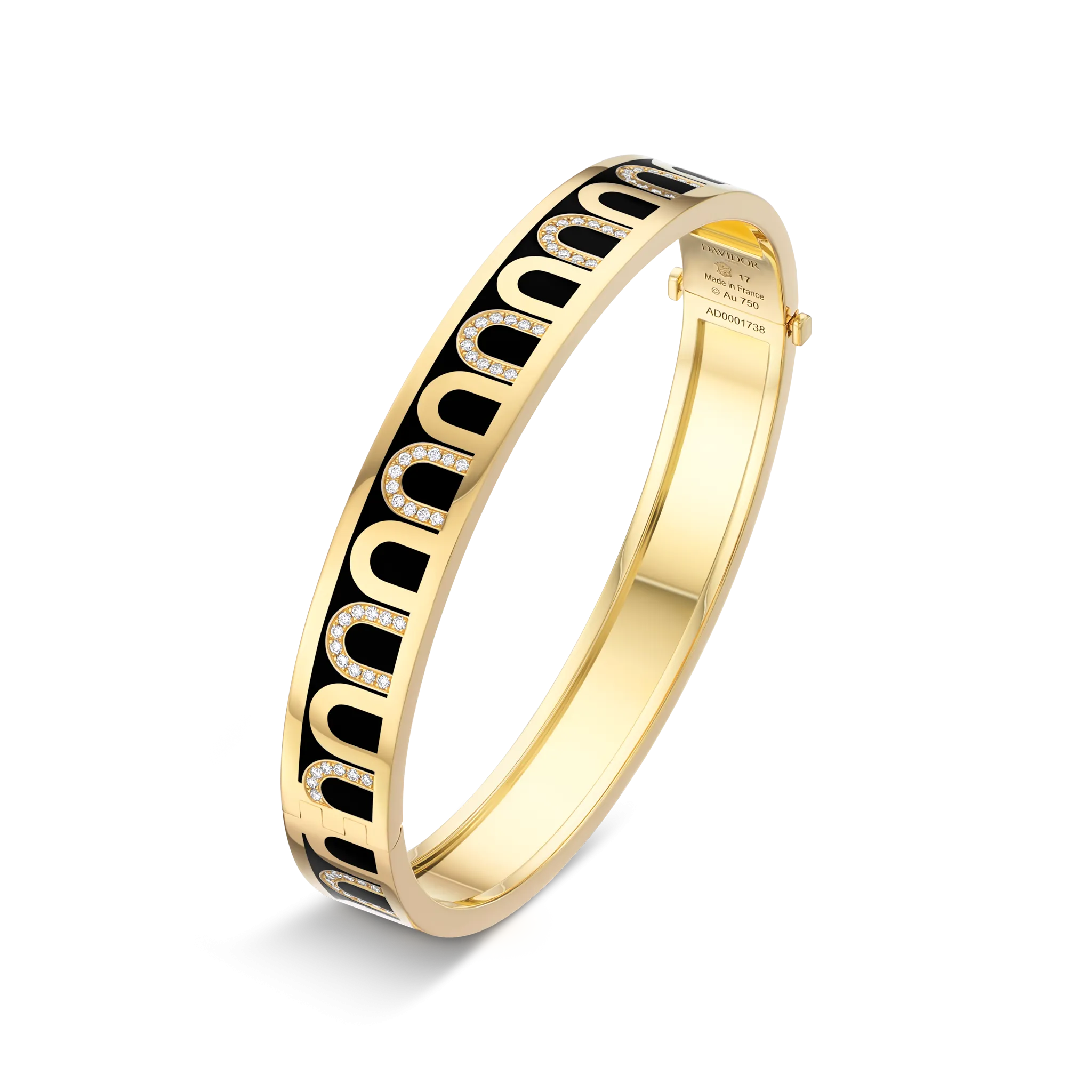 L'Arc de DAVIDOR Bangle MM, 18k Yellow Gold with Lacquered Ceramic and Colonnato Diamonds