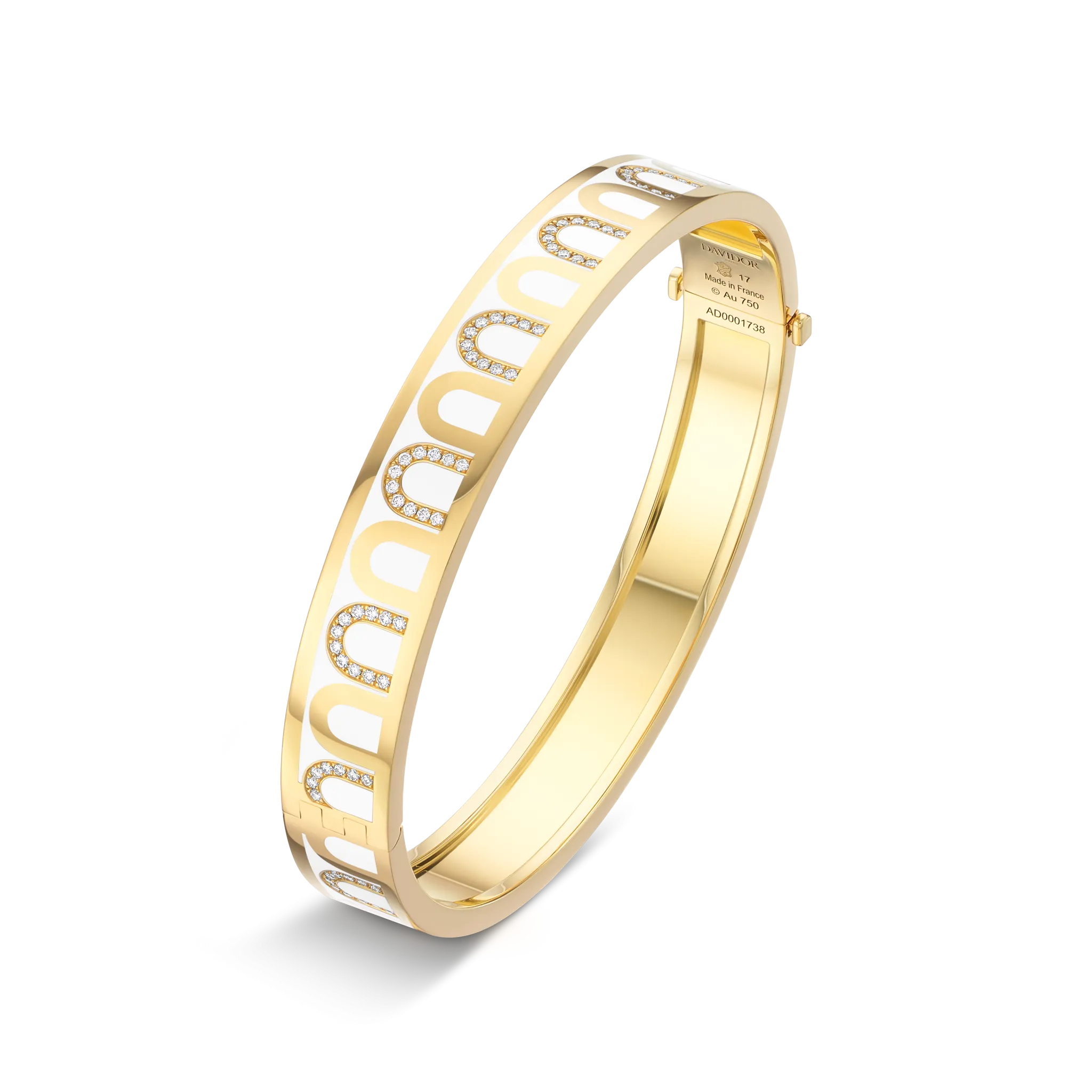 L'Arc de DAVIDOR Bangle MM, 18k Yellow Gold with Lacquered Ceramic and Colonnato Diamonds