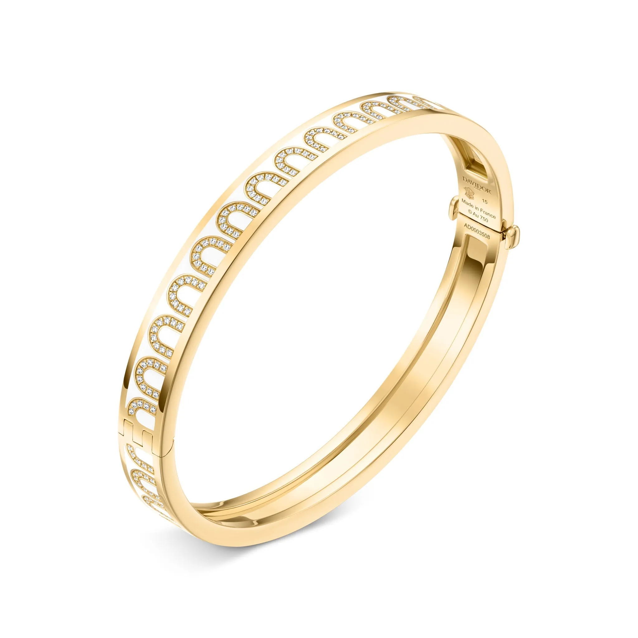 L'Arc de DAVIDOR Bangle PM, 18k Yellow Gold with Lacquered Ceramic and Arcade Diamonds