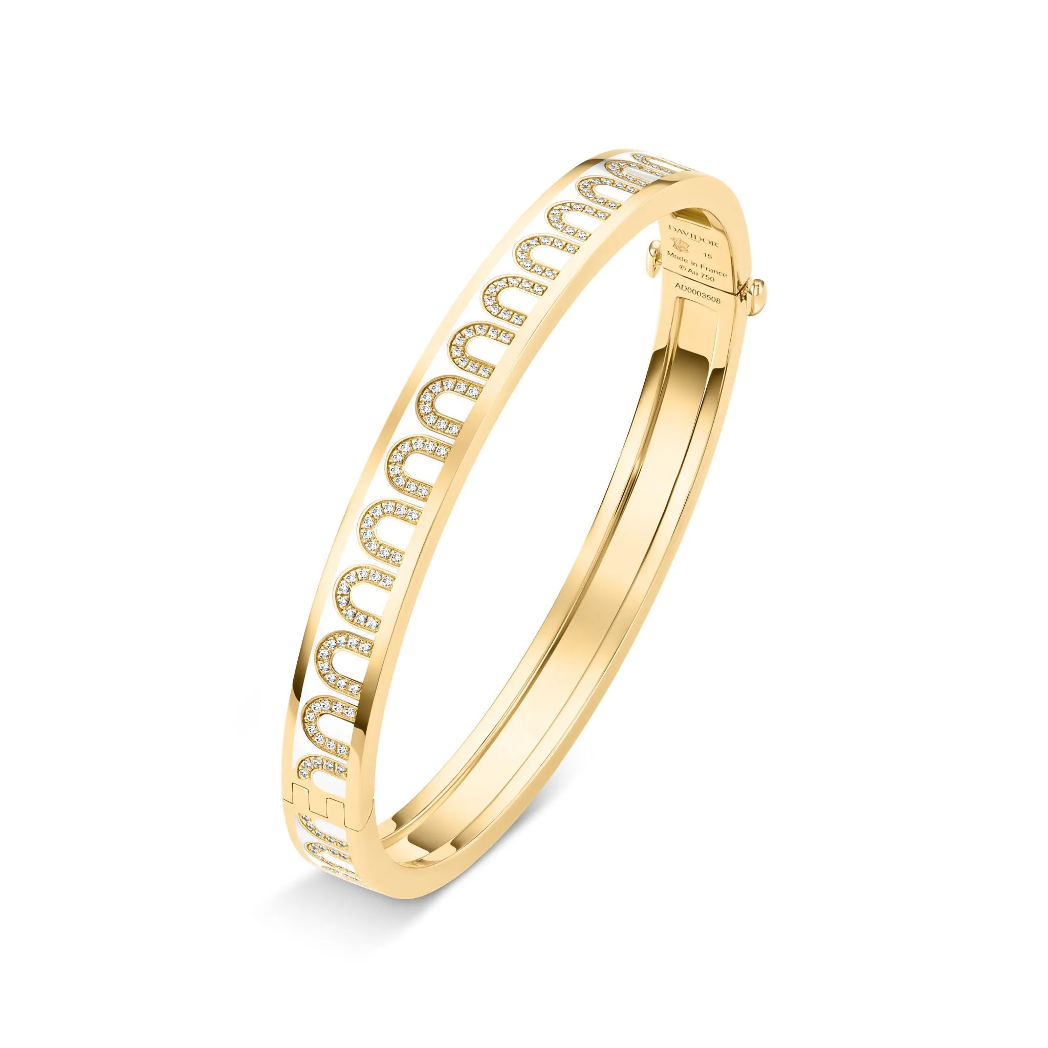 L'Arc de DAVIDOR Bangle PM, 18k Yellow Gold with Lacquered Ceramic and Arcade Diamonds