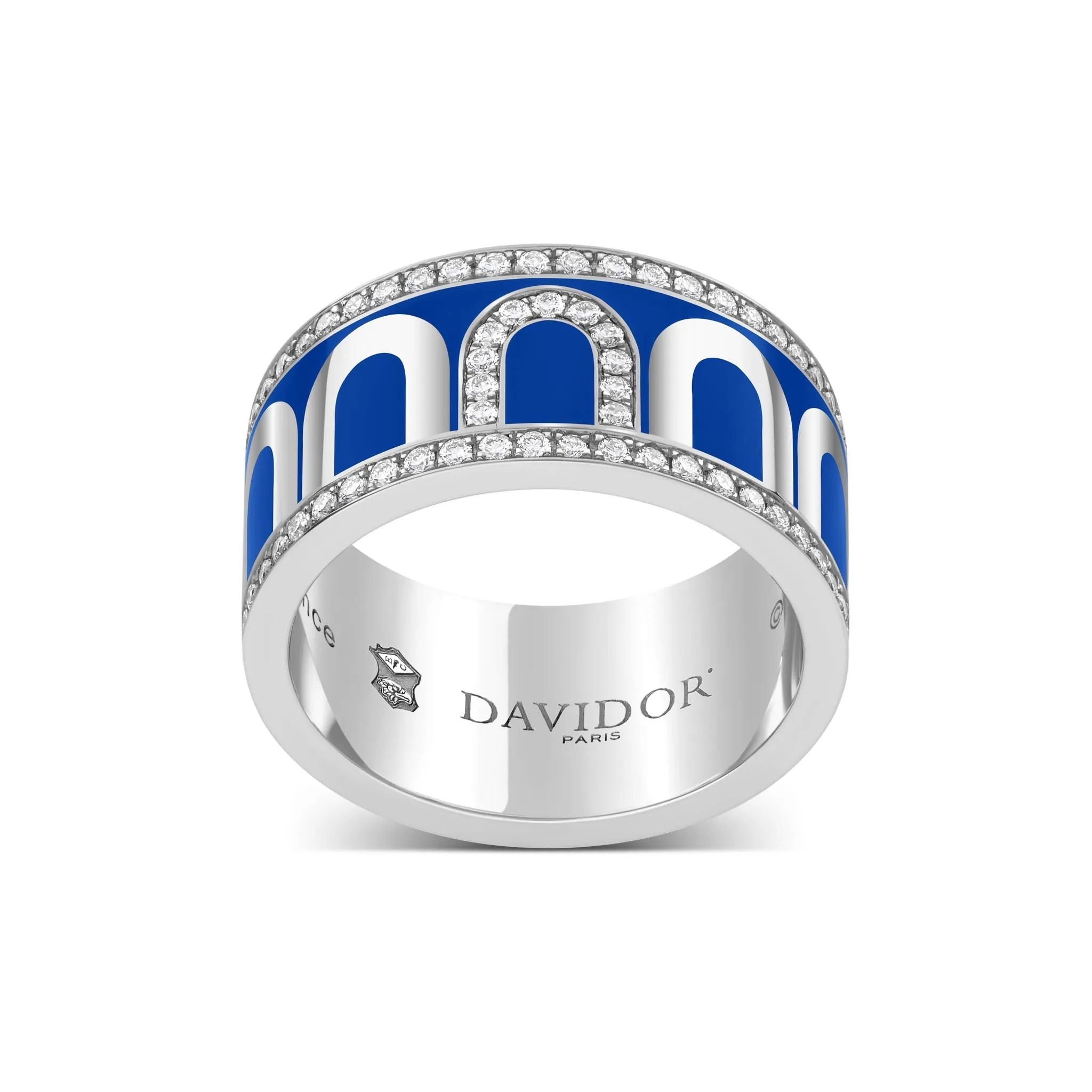 L'Arc de DAVIDOR Ring GM, 18k White Gold with Riviera Lacquered Ceramic and Porta Diamonds