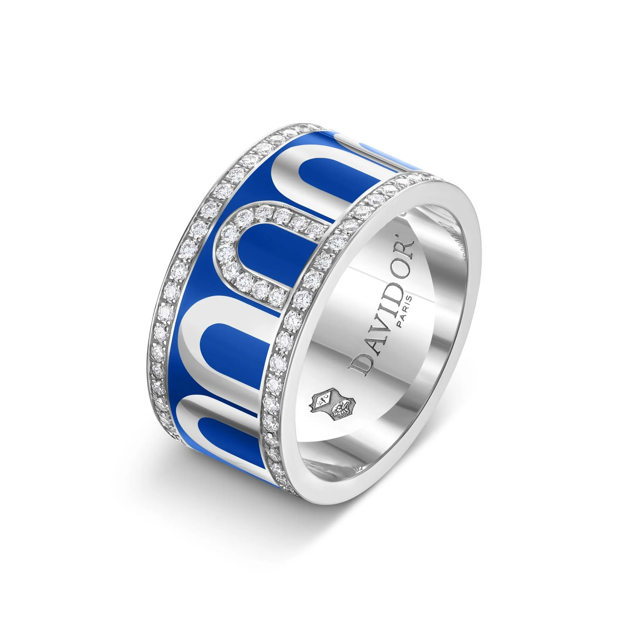 L'Arc de DAVIDOR Ring GM, 18k White Gold with Riviera Lacquered Ceramic and Porta Diamonds