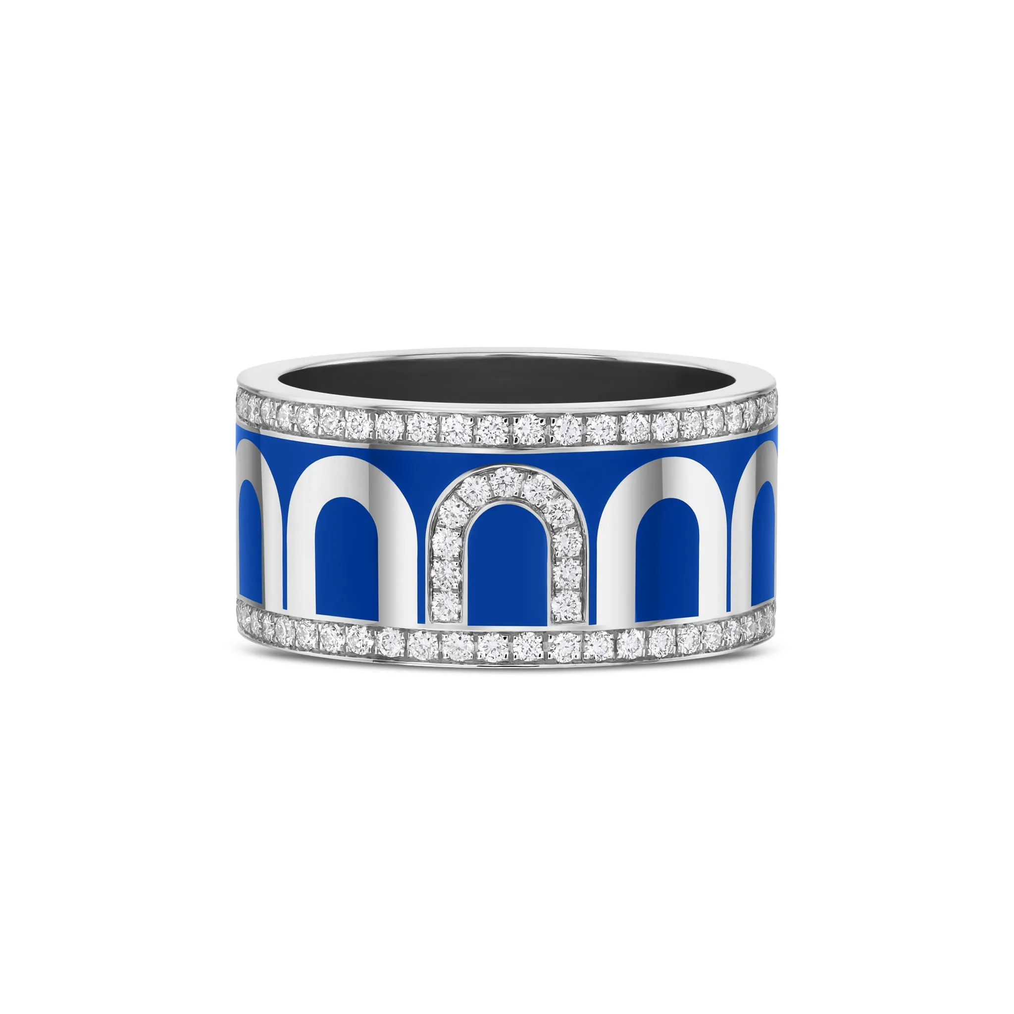 L'Arc de DAVIDOR Ring GM, 18k White Gold with Riviera Lacquered Ceramic and Porta Diamonds