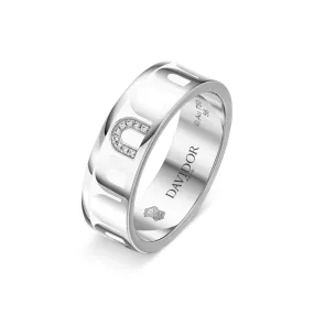 L’Arc de DAVIDOR Ring MM, 18k White Gold with Neige Lacquered Ceramic and Porta Simple Diamonds