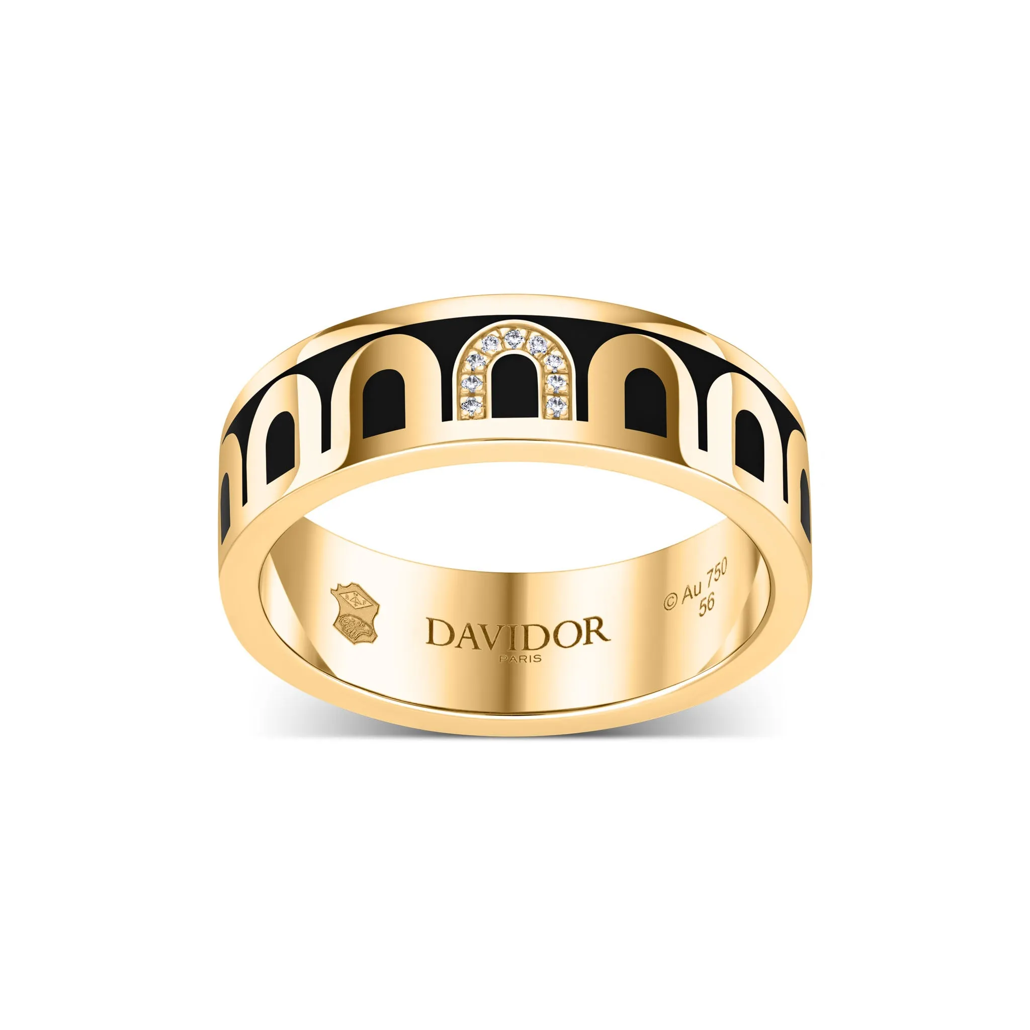 L’Arc de DAVIDOR Ring MM, 18k Yellow Gold with Caviar Lacquered Ceramic and Porta Simple Diamonds