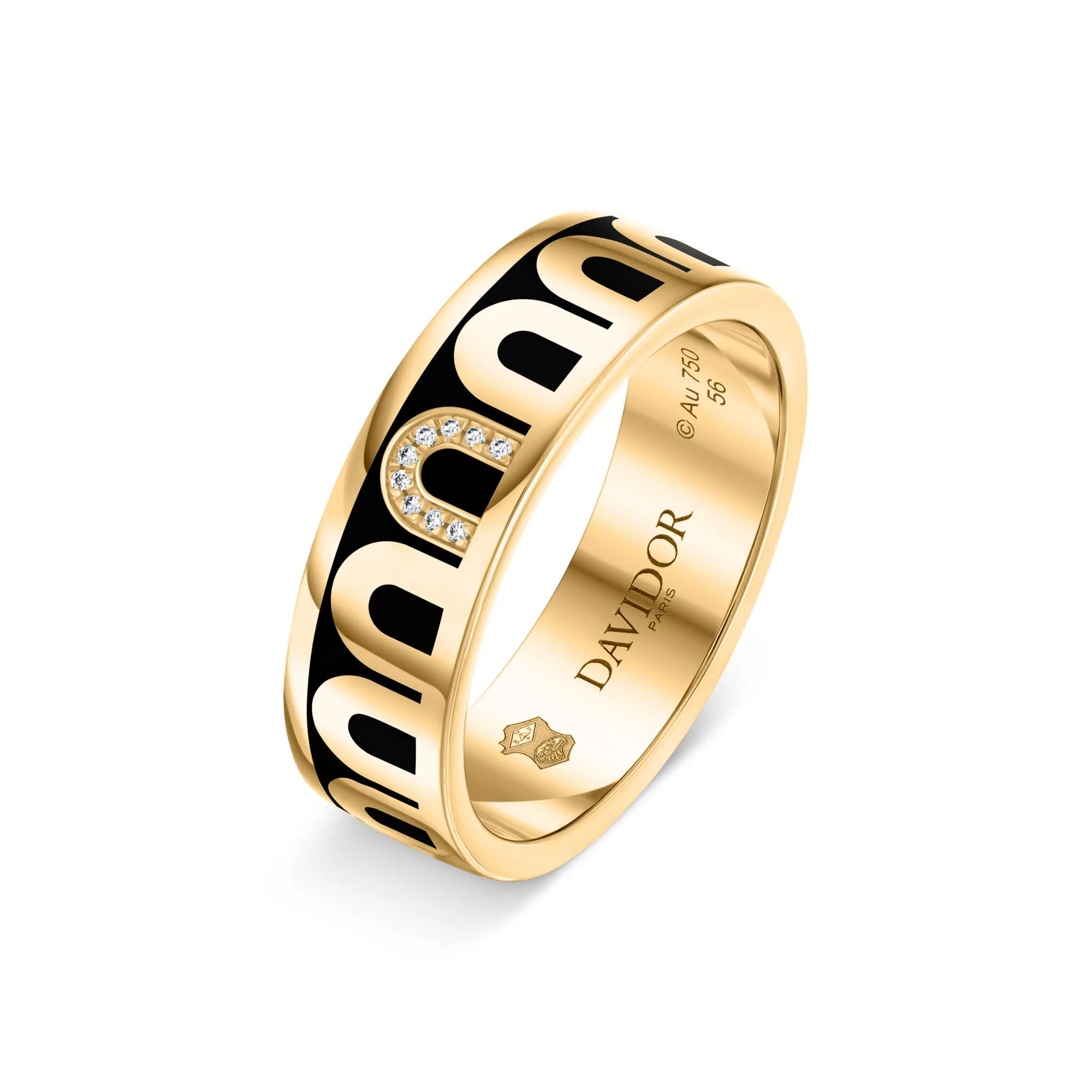 L’Arc de DAVIDOR Ring MM, 18k Yellow Gold with Caviar Lacquered Ceramic and Porta Simple Diamonds