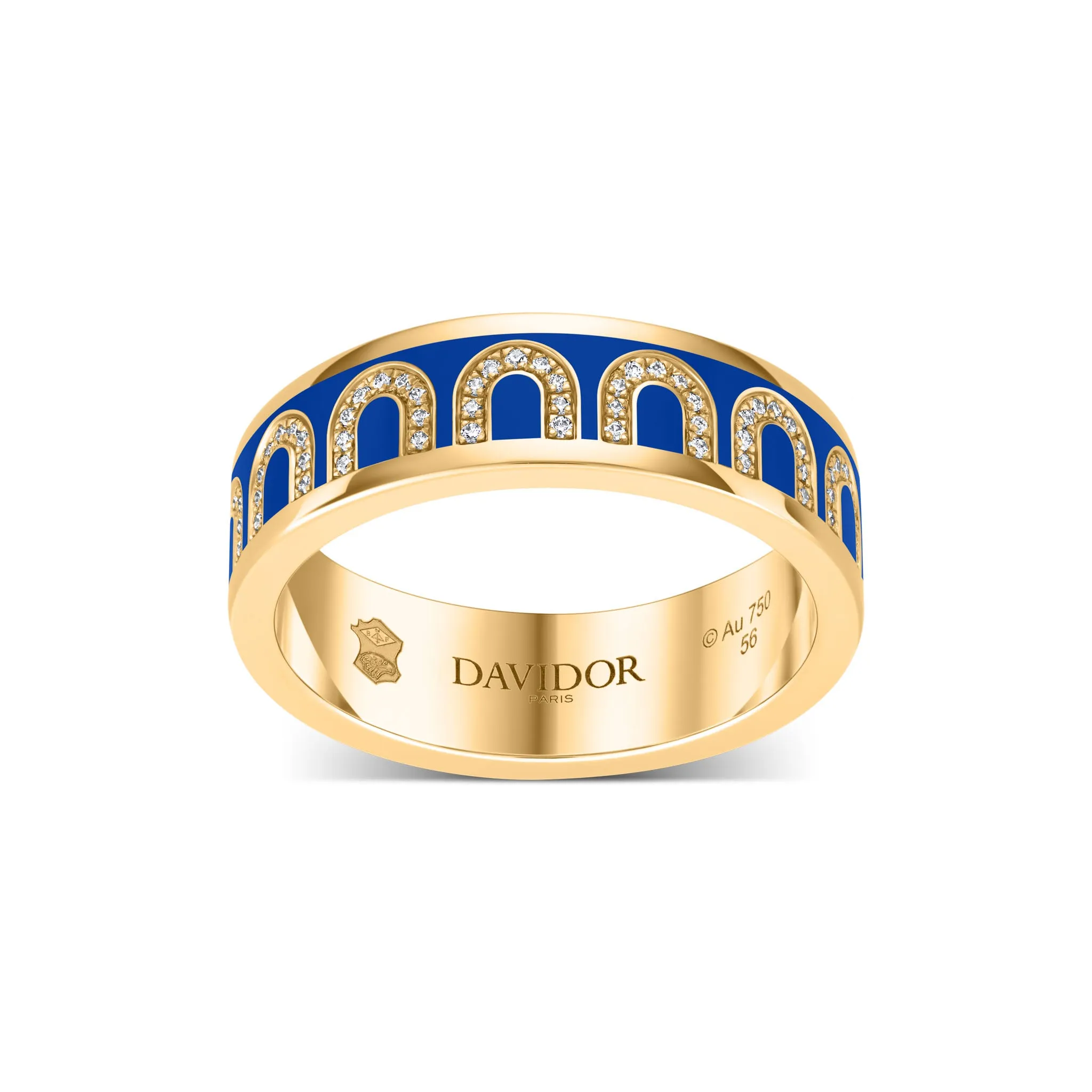 L'Arc de DAVIDOR Ring MM, 18k Yellow Gold with Riviera Lacquered Ceramic and Arcade Diamonds