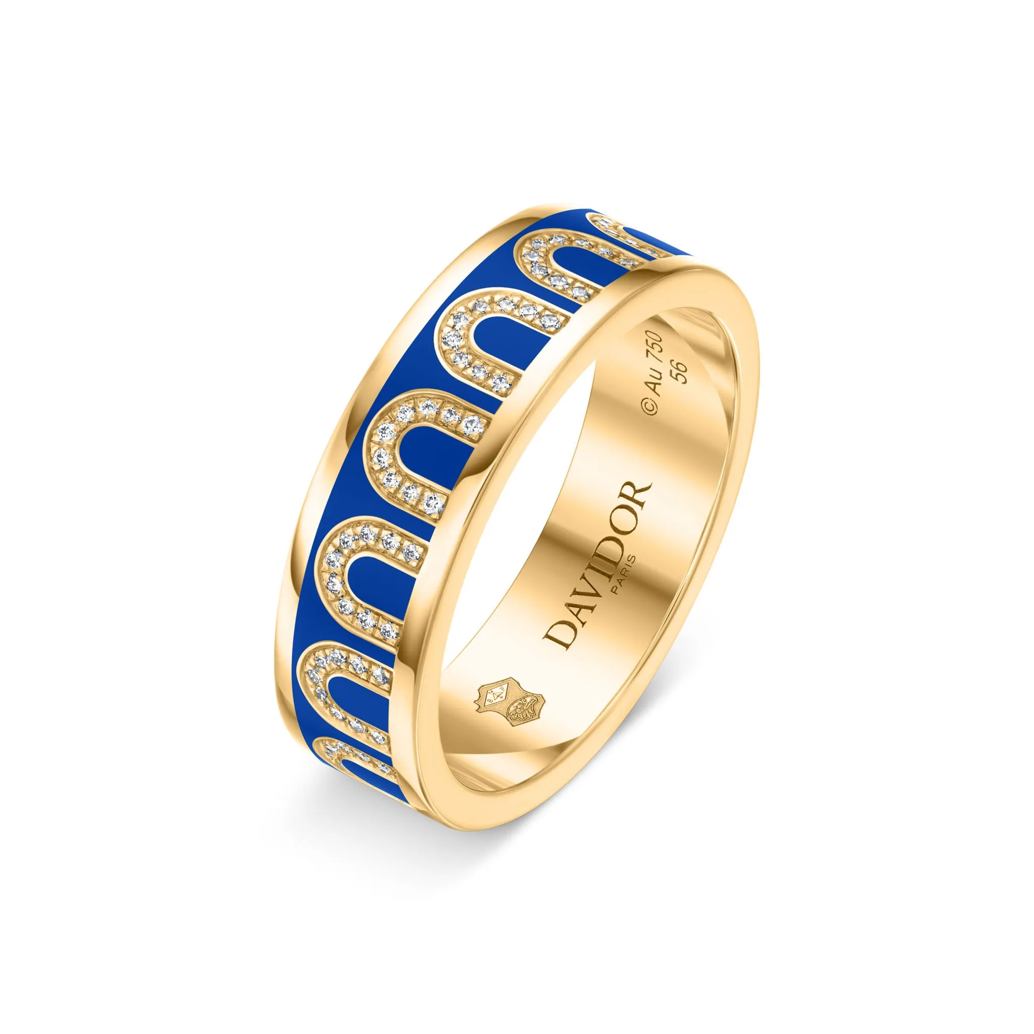 L'Arc de DAVIDOR Ring MM, 18k Yellow Gold with Riviera Lacquered Ceramic and Arcade Diamonds