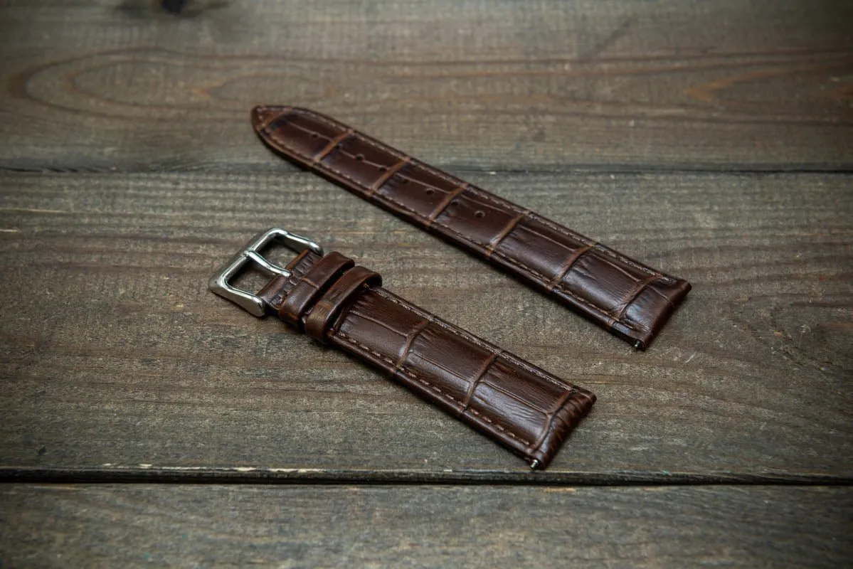 Leather watch strap, band made of calf leather with croc grain pattern 18, 19, 20, 21, 22 mm, Quick Release.