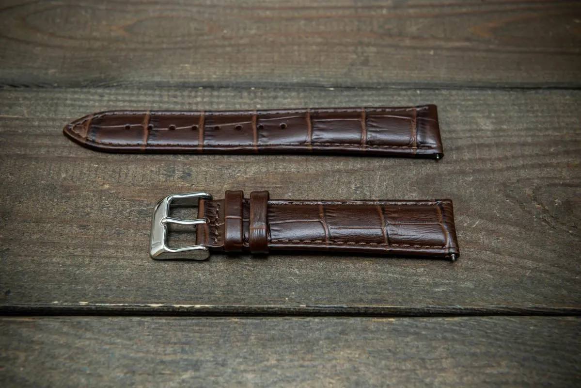 Leather watch strap, band made of calf leather with croc grain pattern 18, 19, 20, 21, 22 mm, Quick Release.