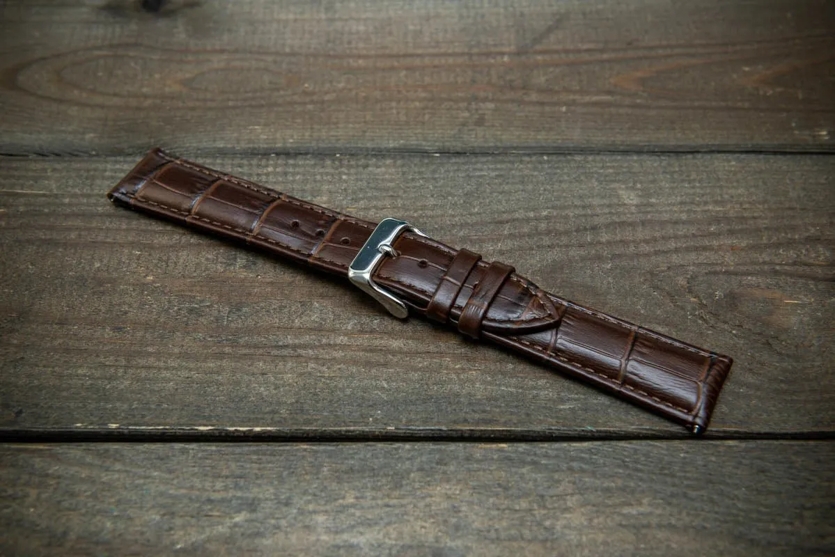 Leather watch strap, band made of calf leather with croc grain pattern 18, 19, 20, 21, 22 mm, Quick Release.