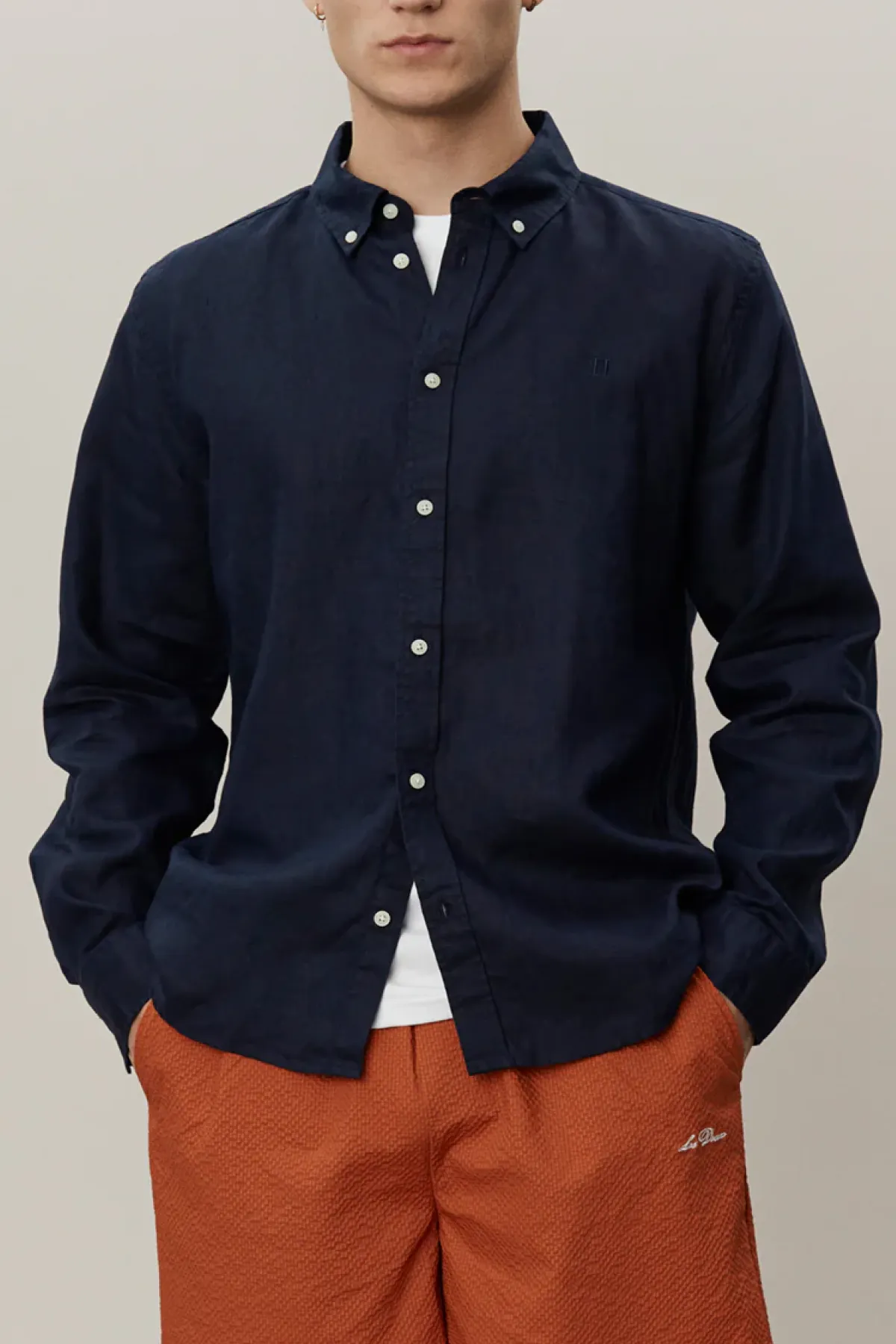 Les Deux Kristian Linen B.D. Shirt - Dark Navy