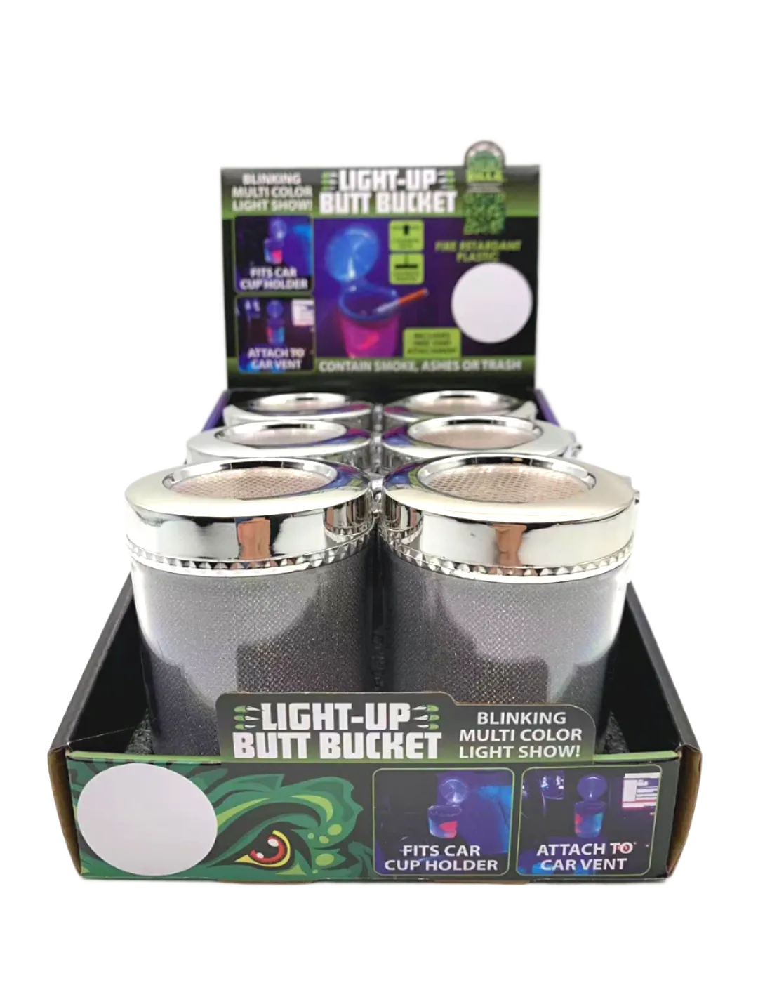 Light Show Butt Bucket Ashtray with Multi-Color LED Lights - 6 Pieces Per Retail Ready Display 23532