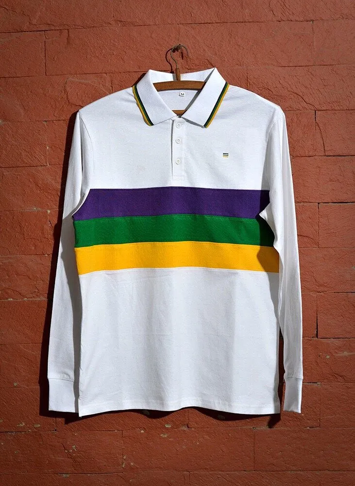 Mardi Gras Kids Long Sleeve Polo Shirt (Woven Stripes)