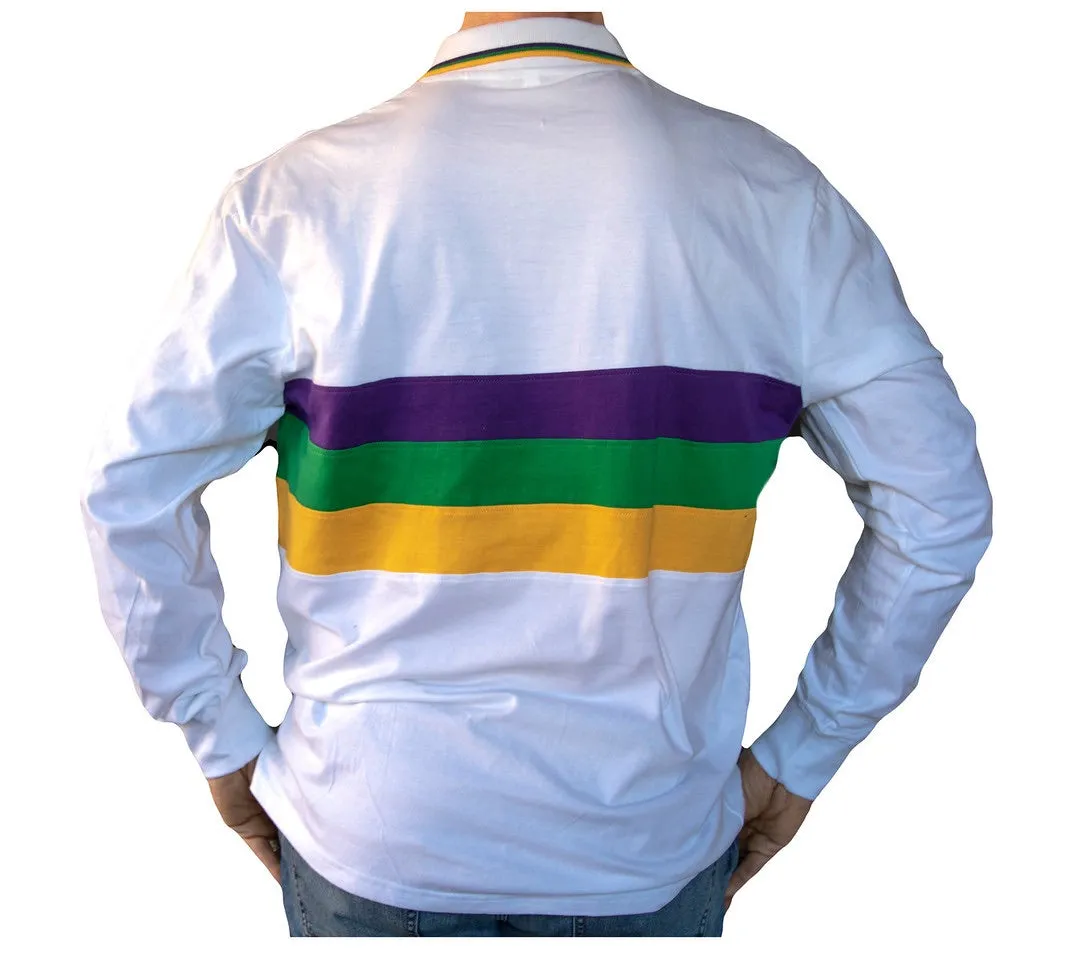 Mardi Gras Three Striped Long Sleeve Polo Shirt