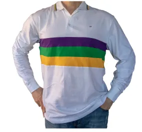 Mardi Gras Three Striped Long Sleeve Polo Shirt