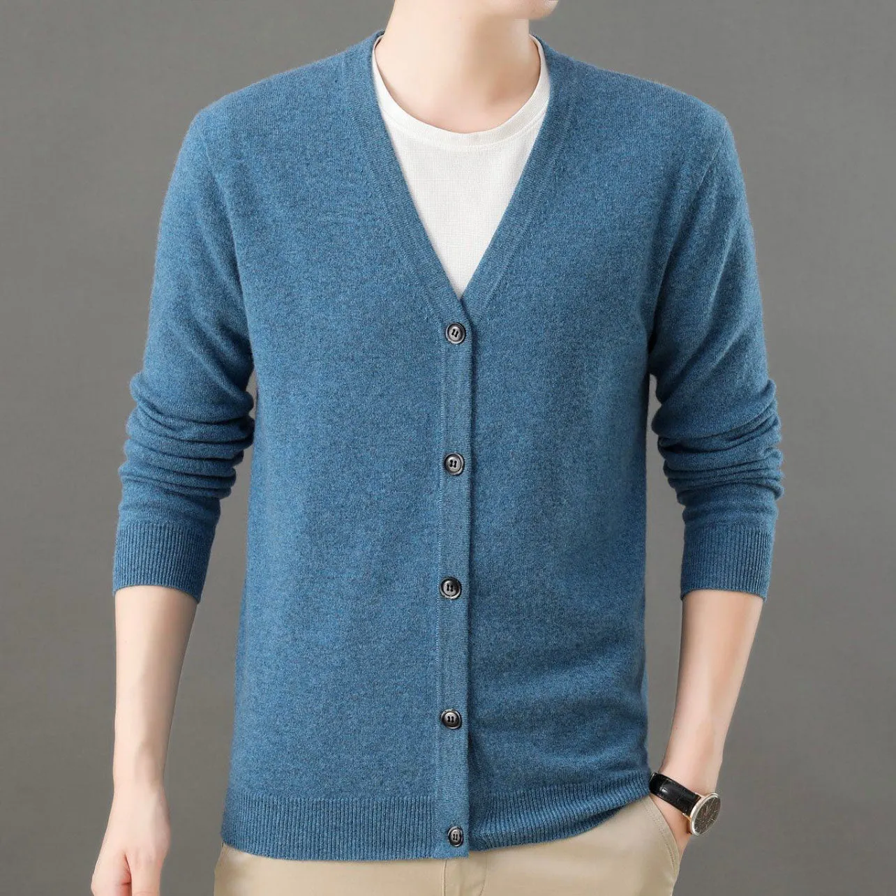 Men's 100% Mongolian Cashmere  V Neck Cardigan