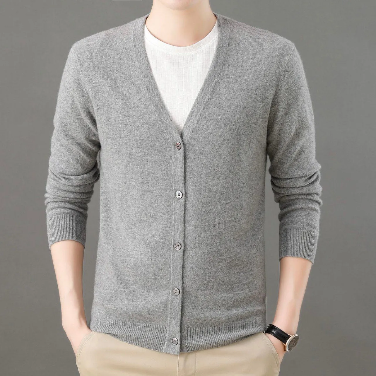 Men's 100% Mongolian Cashmere  V Neck Cardigan