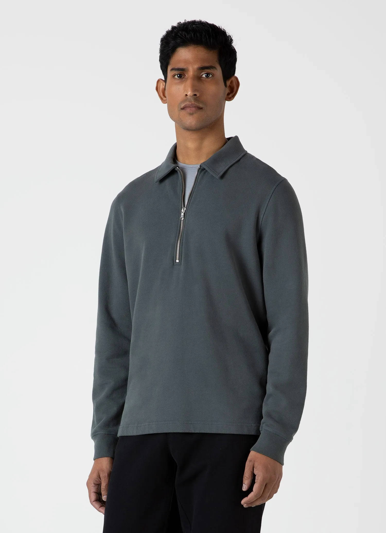 Men's Zip Polo Loopback Sweatshirt in Drill Green