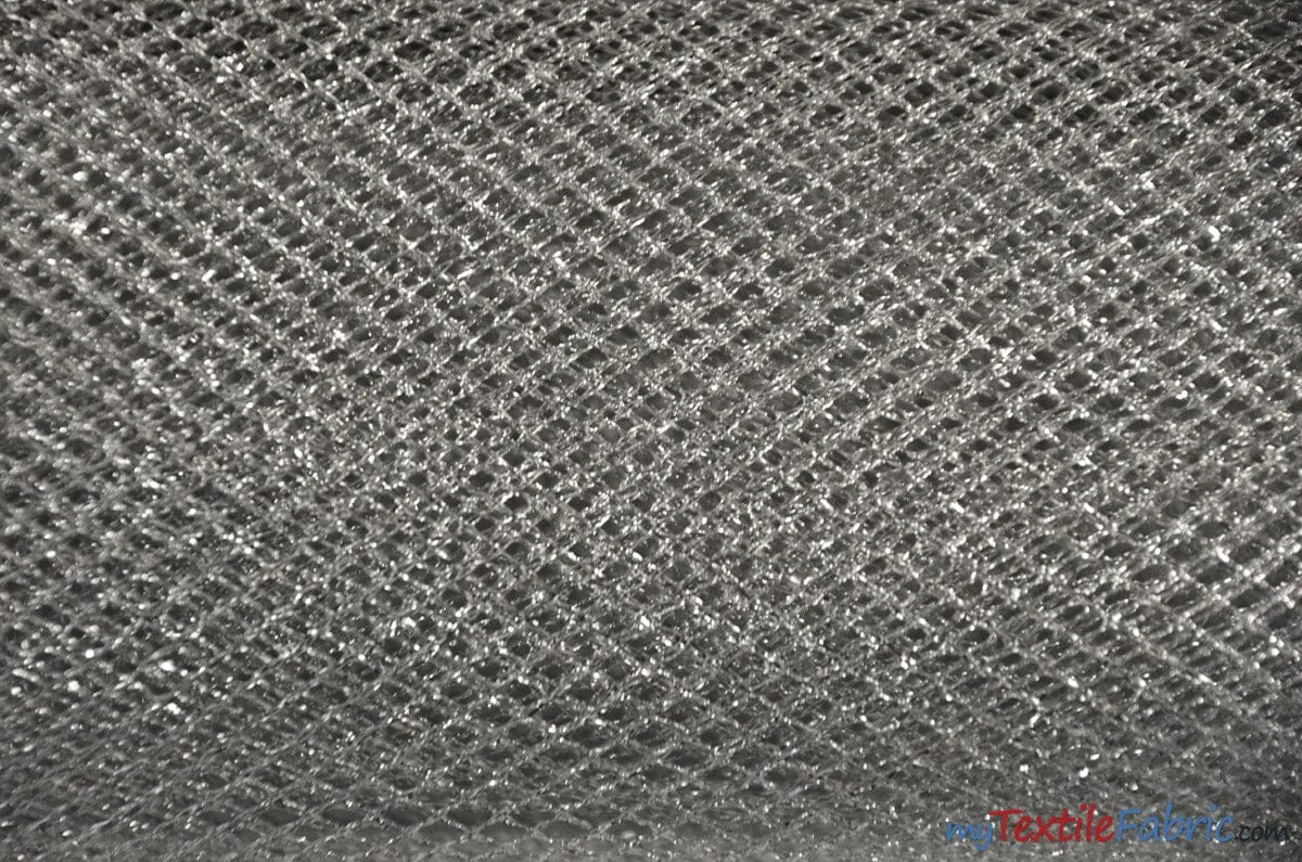 Metallic Lurex Mesh | Metallic Fish Net | 58" Wide | Silver Metallic Net | Metallic Mesh for Cosplay, Dance wear, Costumes. Tutu |