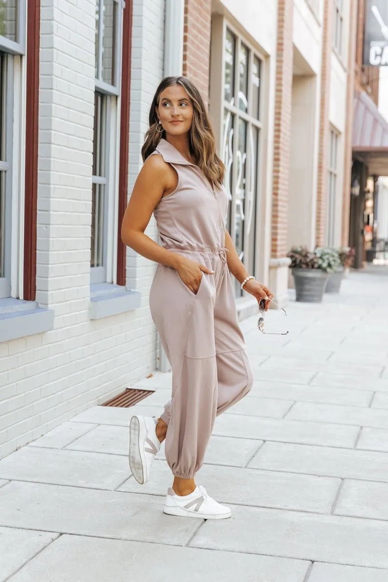 Mocha Sleeveless Jogger Style Jumpsuit