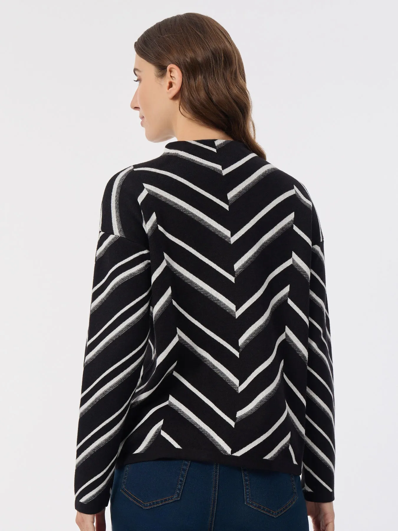 Mock Neck Chevron Jacquard Sweater