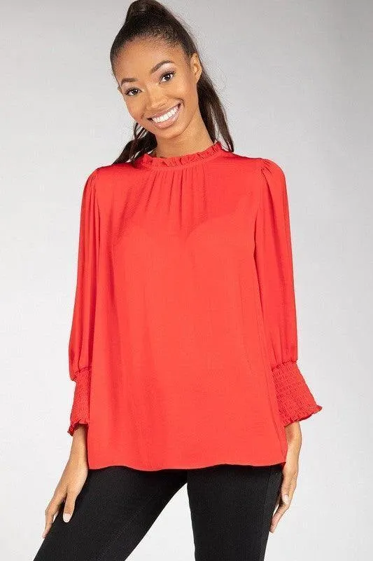 Mock Neck Ruffle Top