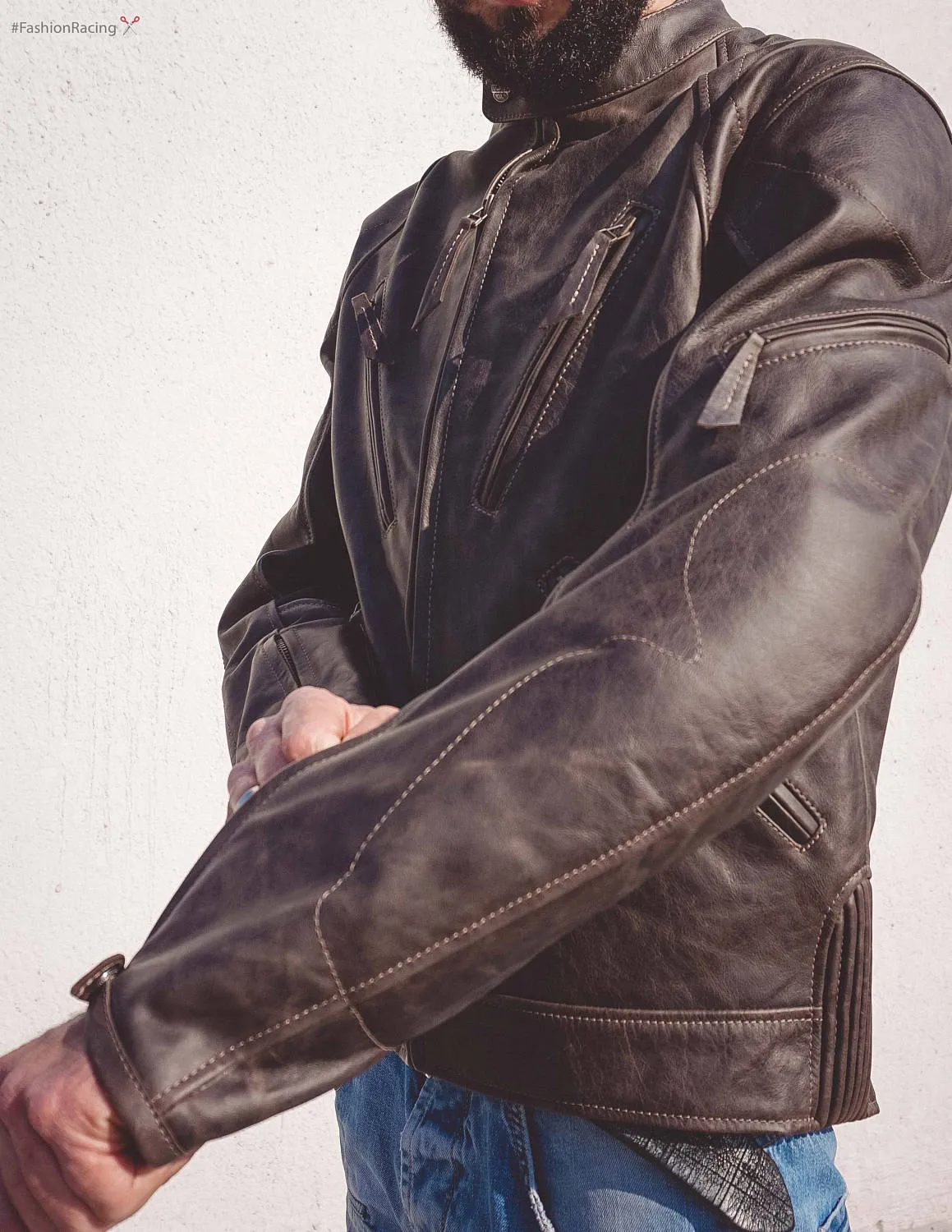 Motorbike brown leather jacket , men's leather motorcycle jacket