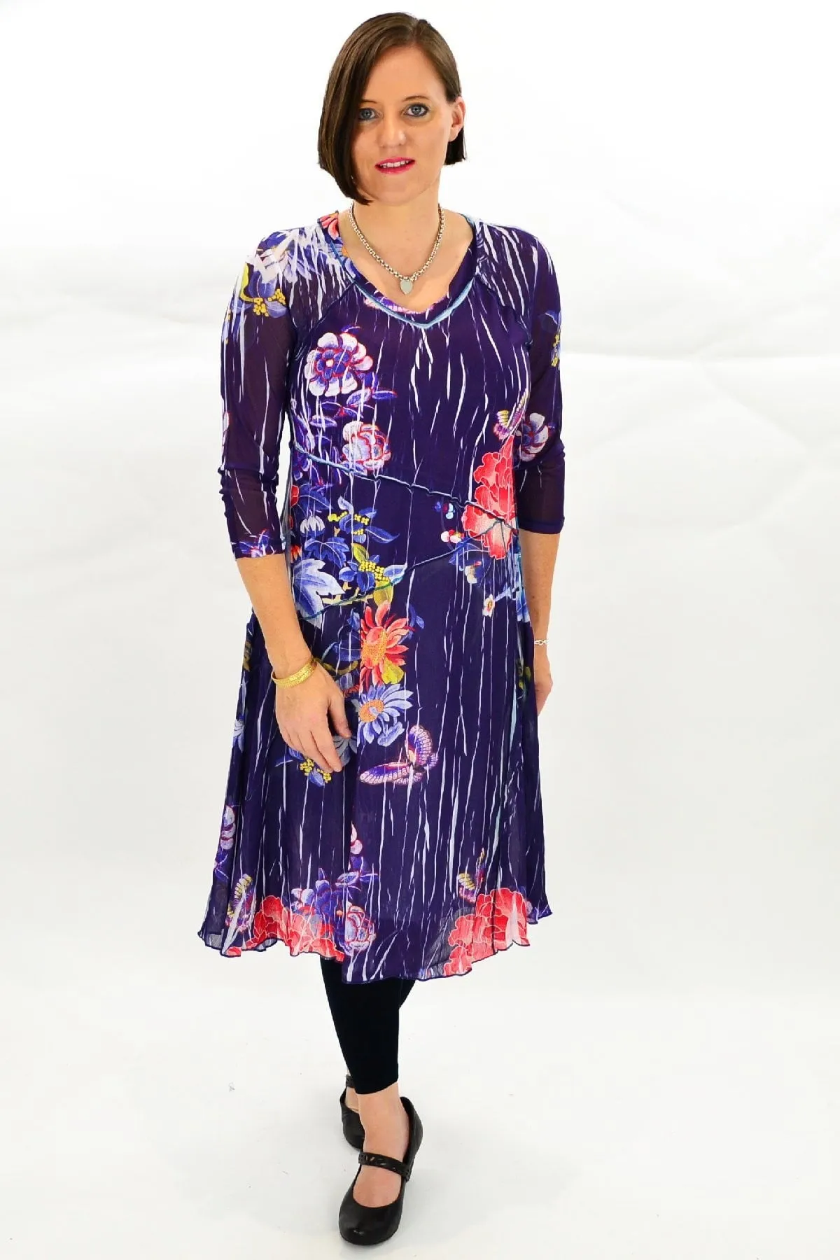 Navy Oriental Style Long Tunic Dress