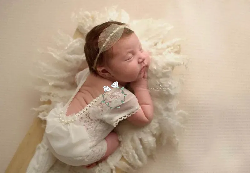 Newborn Baby Photography Props Costume, Lace Romper With Headband, Reborn Baby Lace Romper Photo Prop