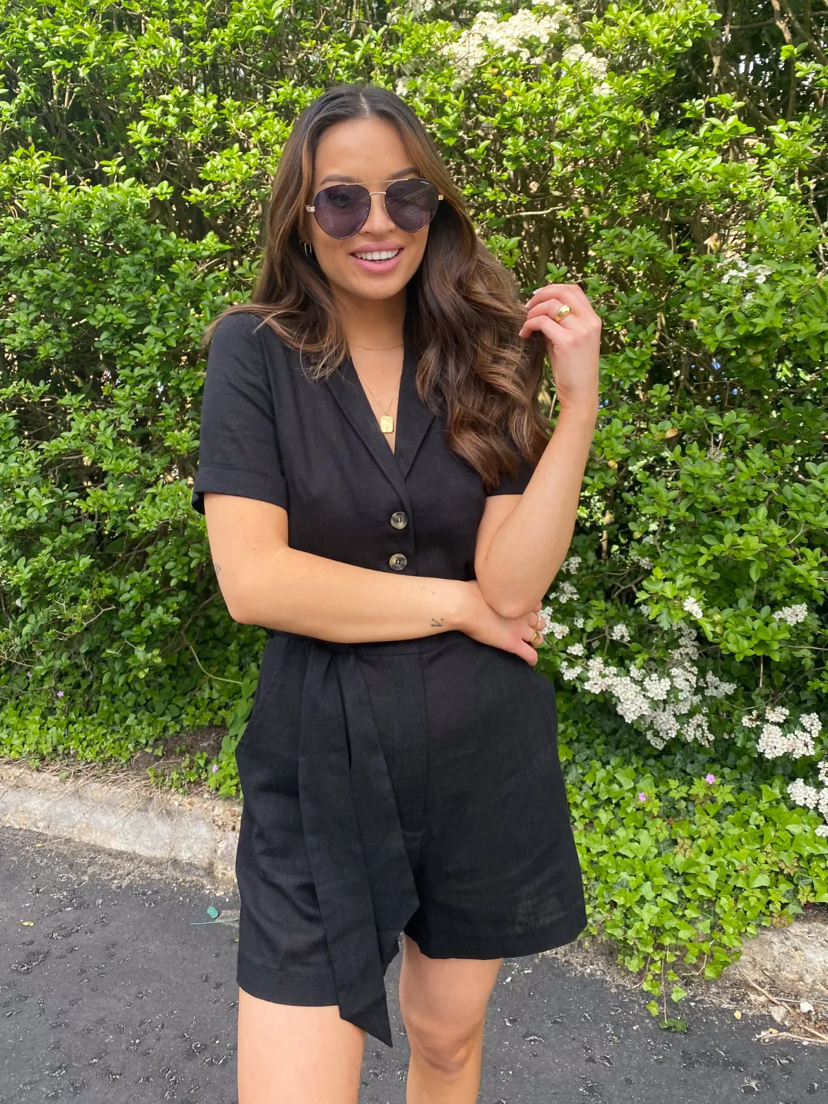 Nikita Black Linen Blend Shirt Style Playsuit