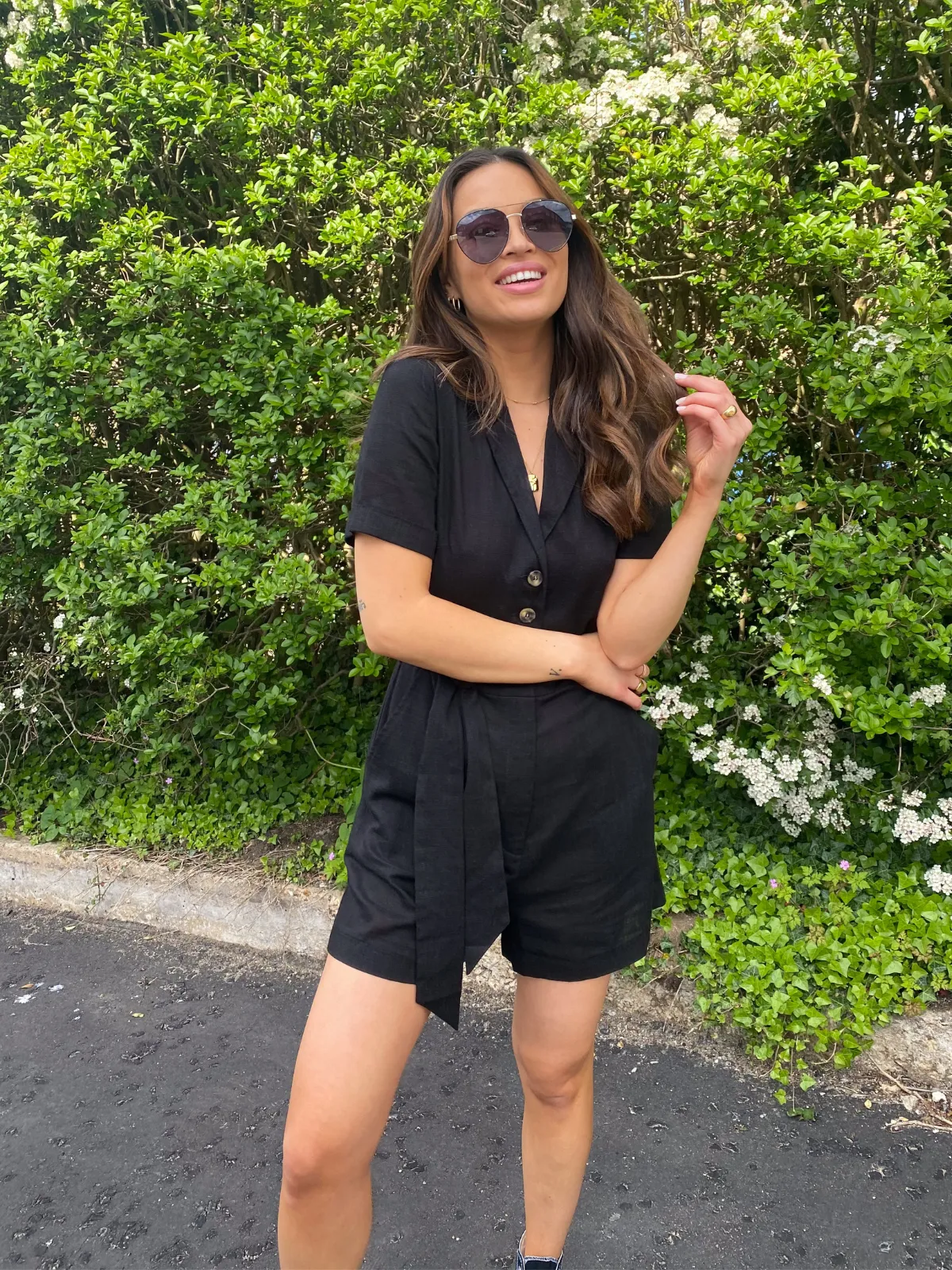 Nikita Black Linen Blend Shirt Style Playsuit