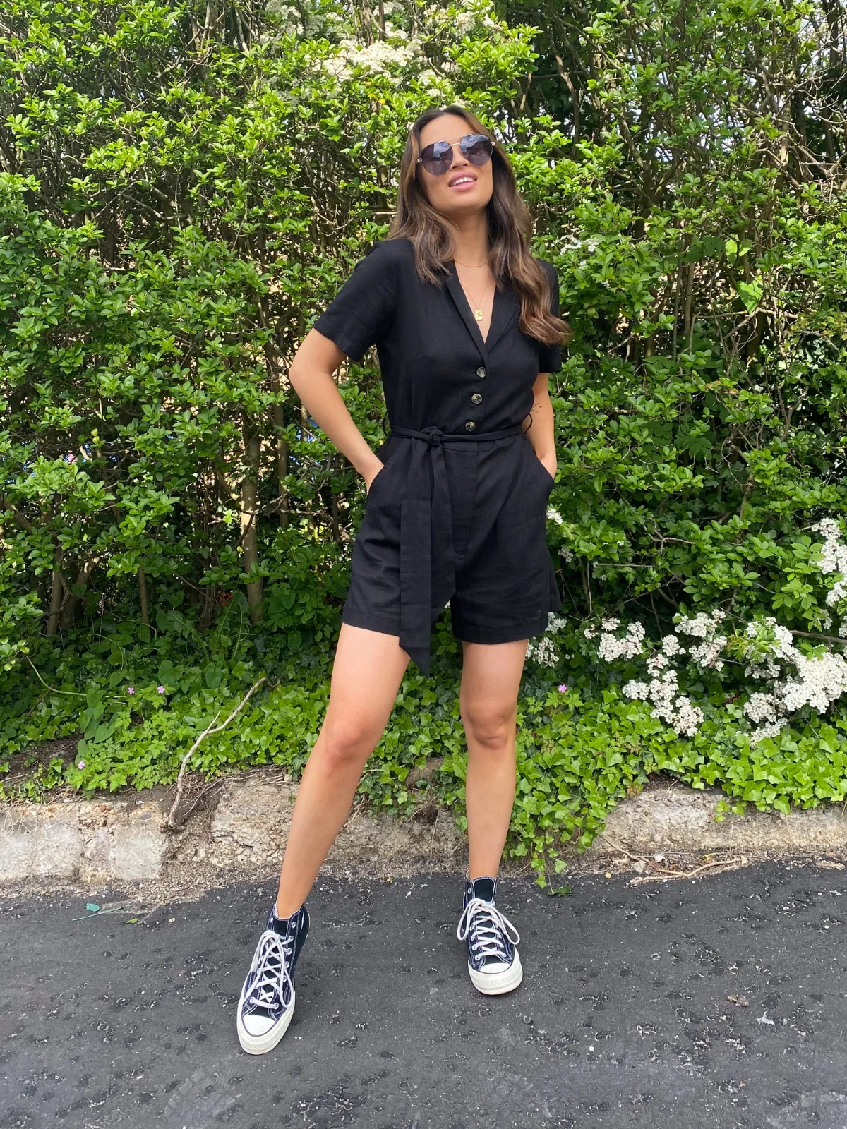 Nikita Black Linen Blend Shirt Style Playsuit