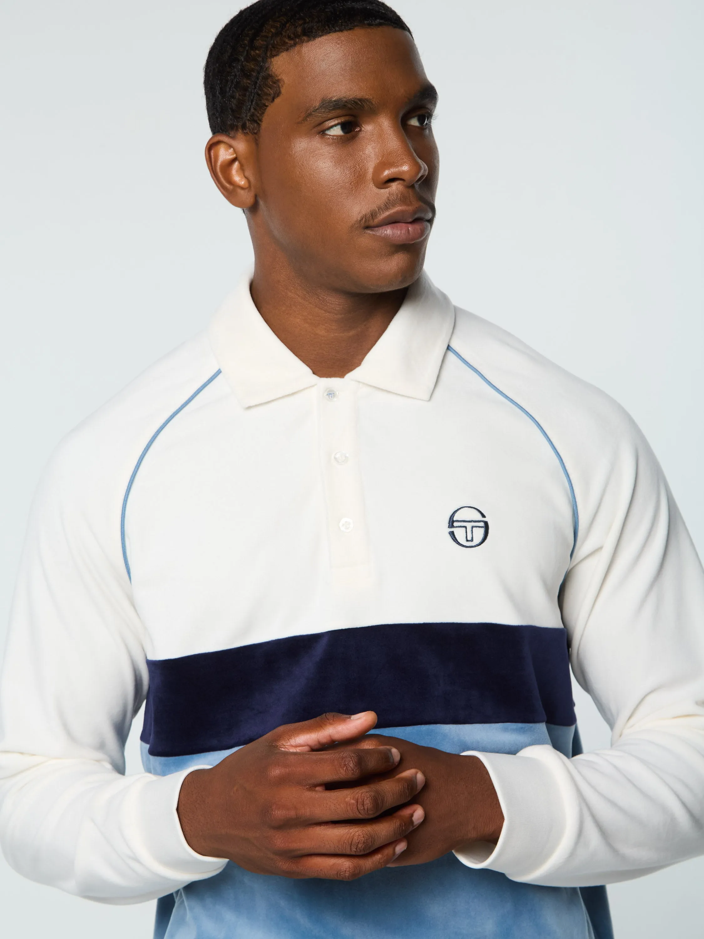 Noci Velour Long Sleeve Polo- Gardenia