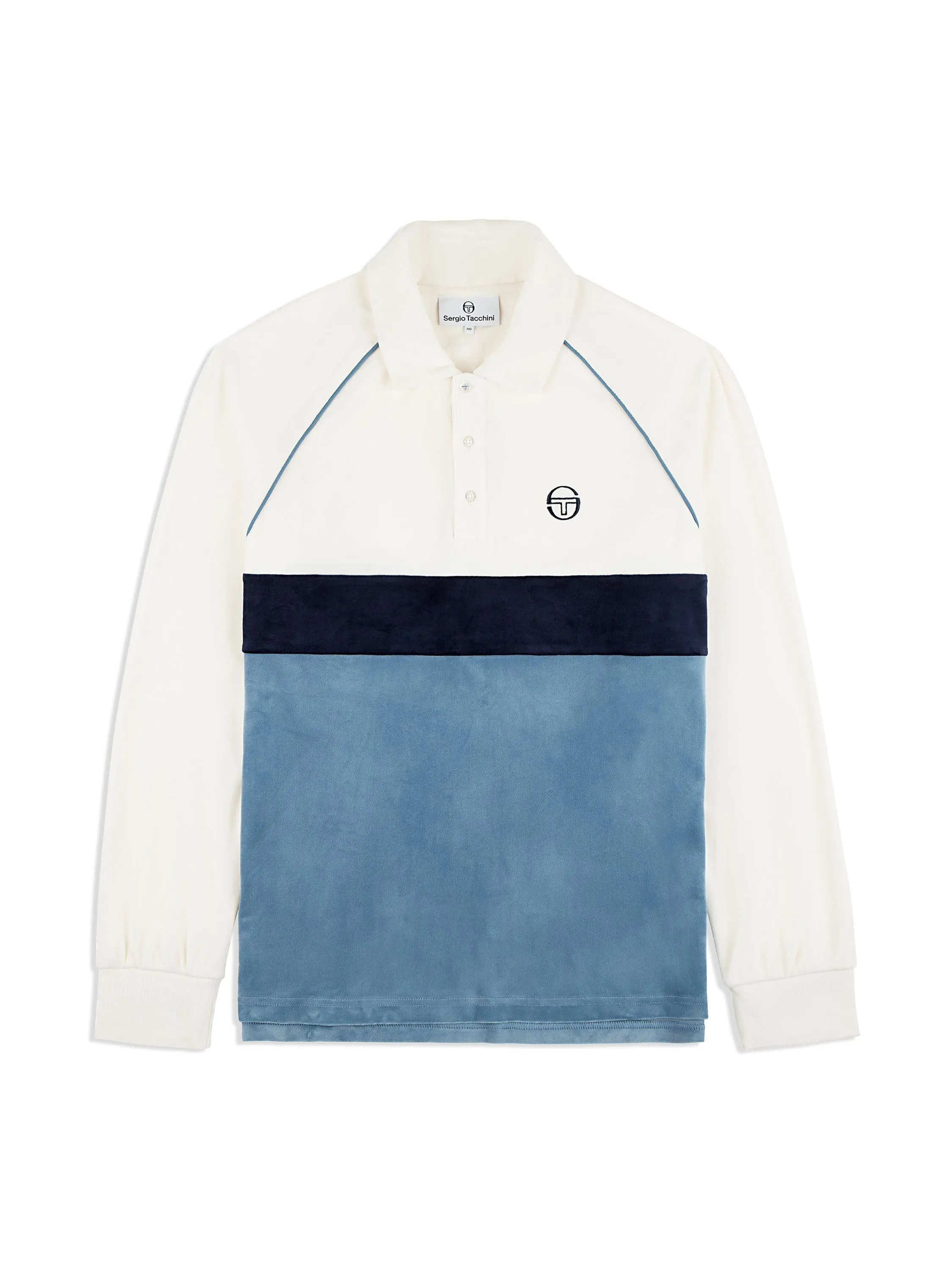 Noci Velour Long Sleeve Polo- Gardenia