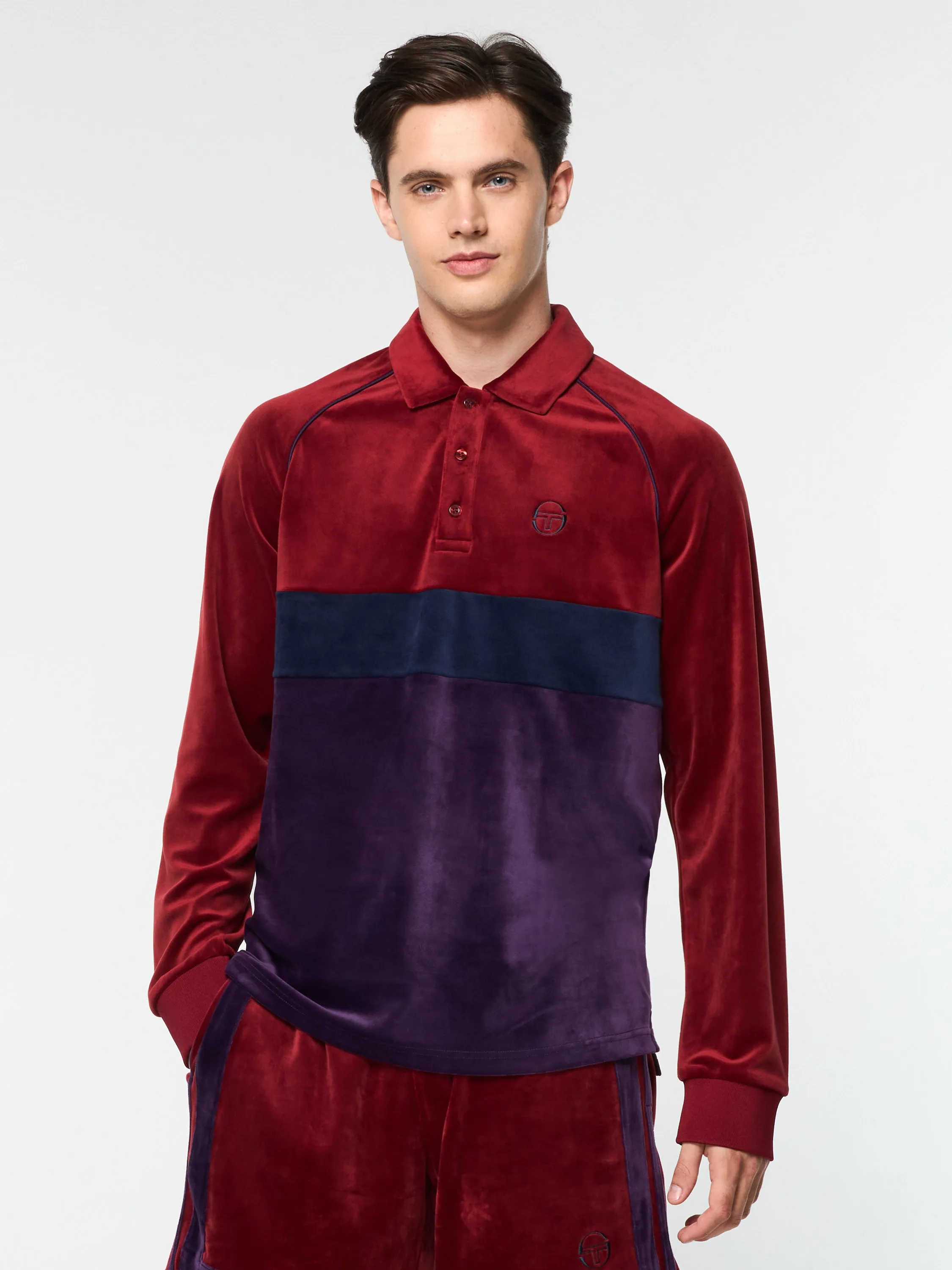 Noci Velour Long Sleeve Polo- Sun Dried Tomato