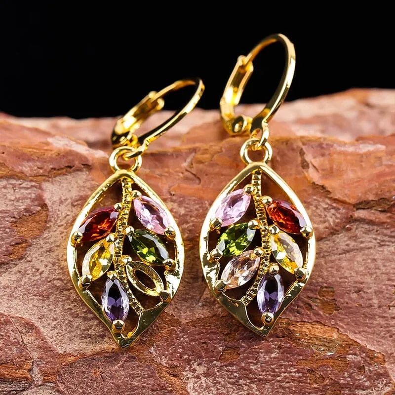 Peridot Multicolor Stone Leaf Drop Earrings