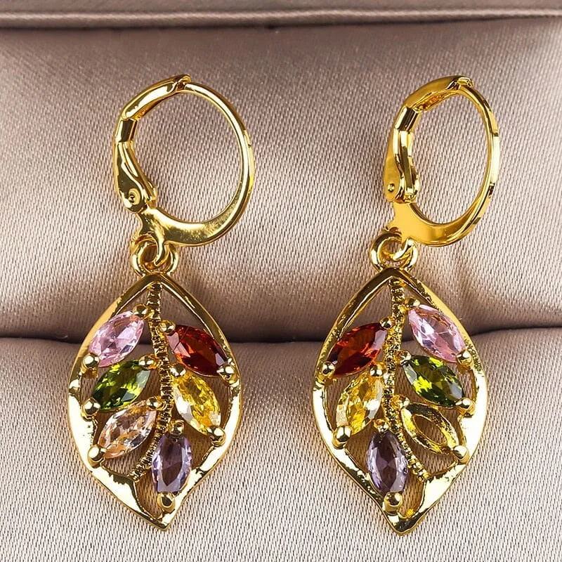 Peridot Multicolor Stone Leaf Drop Earrings