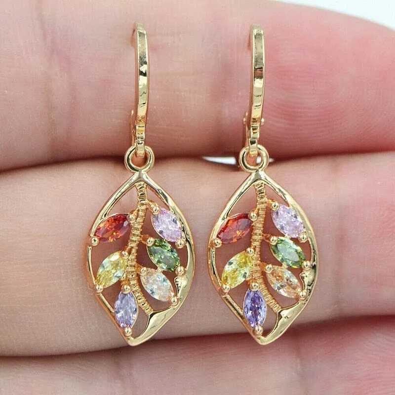 Peridot Multicolor Stone Leaf Drop Earrings