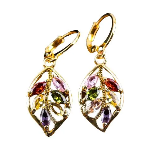 Peridot Multicolor Stone Leaf Drop Earrings